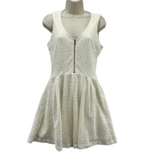 Guess Dress Womens Small Cream Crochet Lined Polyester Zip Front Detail