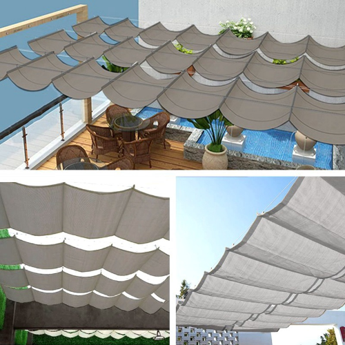 New 300D Polyester AntiUV Retractable Wave Garden Canopy Rainproof