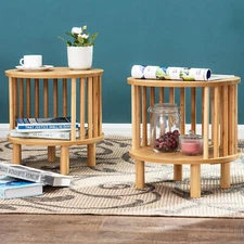 Set of 2 Bedroom Bedside Table Nightstand End Side Organizer Bamboo Storage