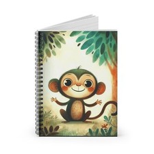 Spiral Notebook Ruled Line Monkey in Children's Book Illustration Style 1 Gift