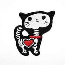 Skeleton Black Cat Patch Kitten Animal Artwork Emblem for DIY Iron on Clothes