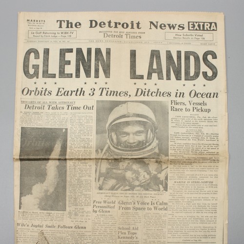 3 periódicos de prensa gratuitos de colección Space Walk Orbit Moon Landing Glenn Detroit News - Imagen 9 de 10