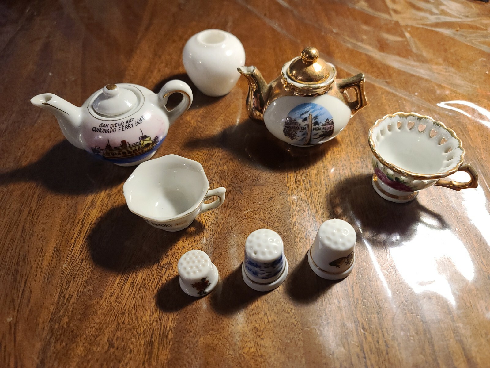 Lot Porcelain Small Tea Pots 2 tea cups 3 thimble and vase