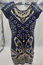 Jealous Tomato Dress Large Knit Black Ivory Blue Geometric SMALL