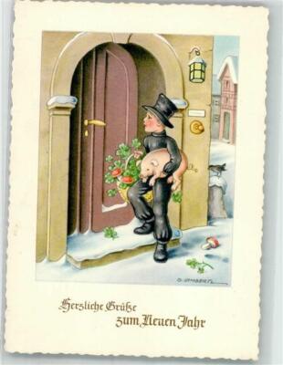39893258 - Pig and lucky charm signed G. Lambertz Chimney Sweep 1957