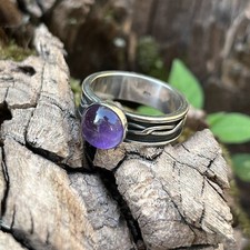 Handmade Natural Purple Amethyst Gemstone Ring Band Sterling Silver 925 Size 6