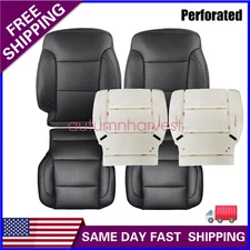 For 2014-2019 Chevy Silverado Front PERF Leather Seat Cover Black / Foam Cushion