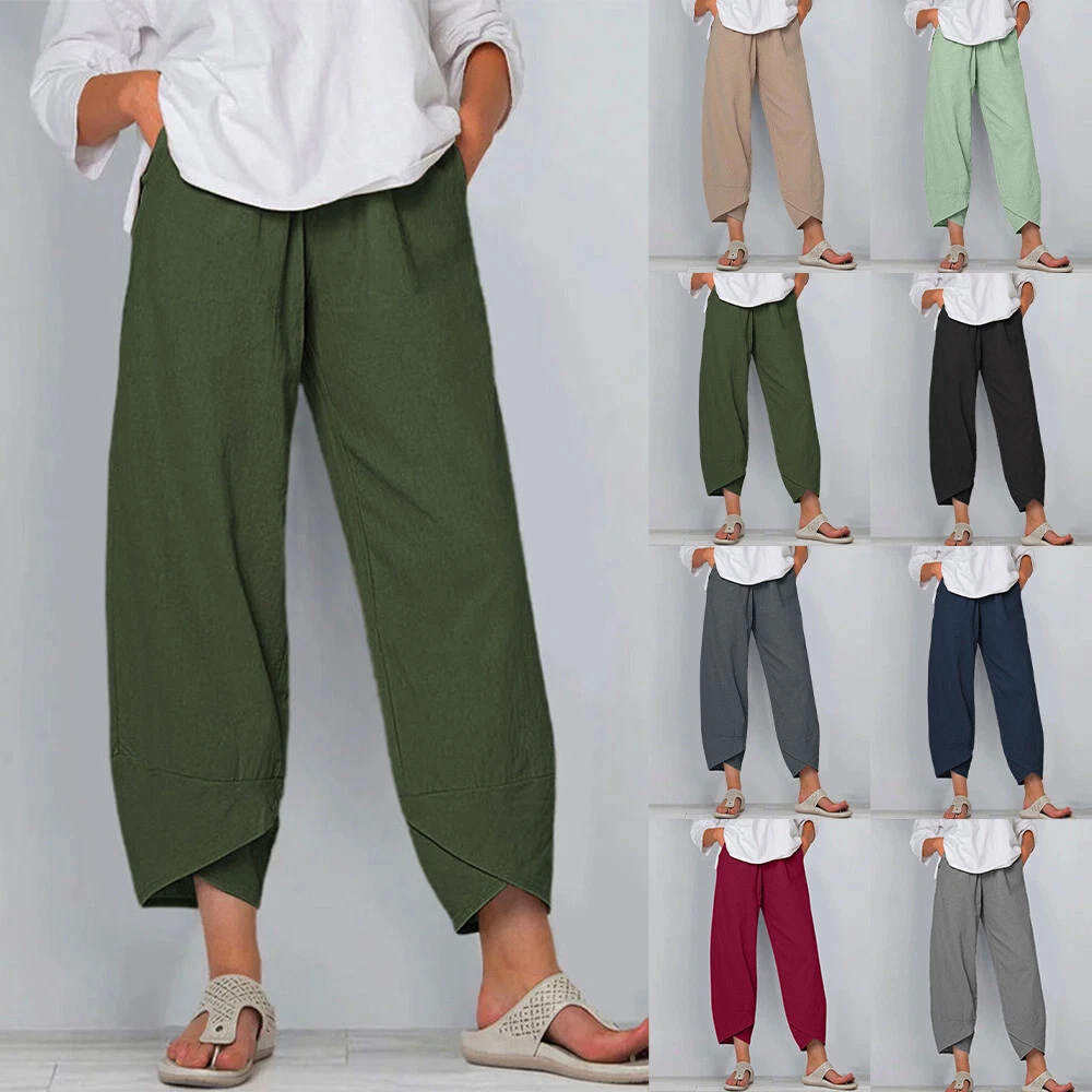 Buy Vintage Women Ethnic Splicing Harem Pants Elastic Waist Wide Leg  Trousers Baggy Loose Cotton Linen Pants pekdi at Amazon.in