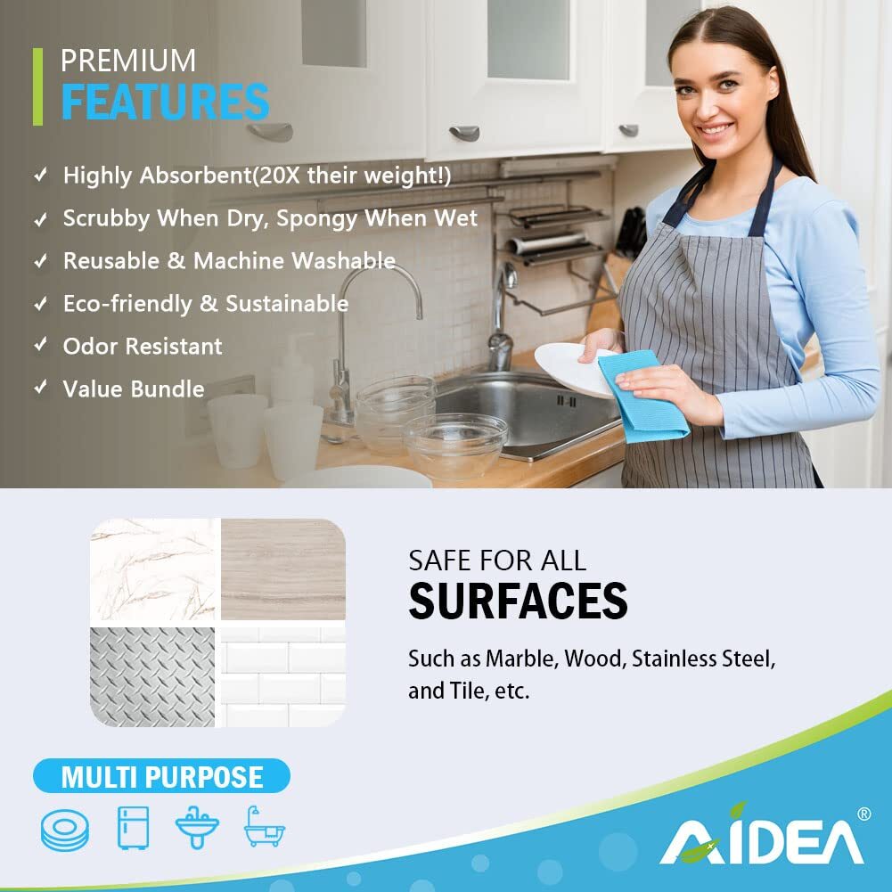 10 Pack Swedish Dish Cloths Reusable Absorbent Sponge Dishtowels for Kitchen