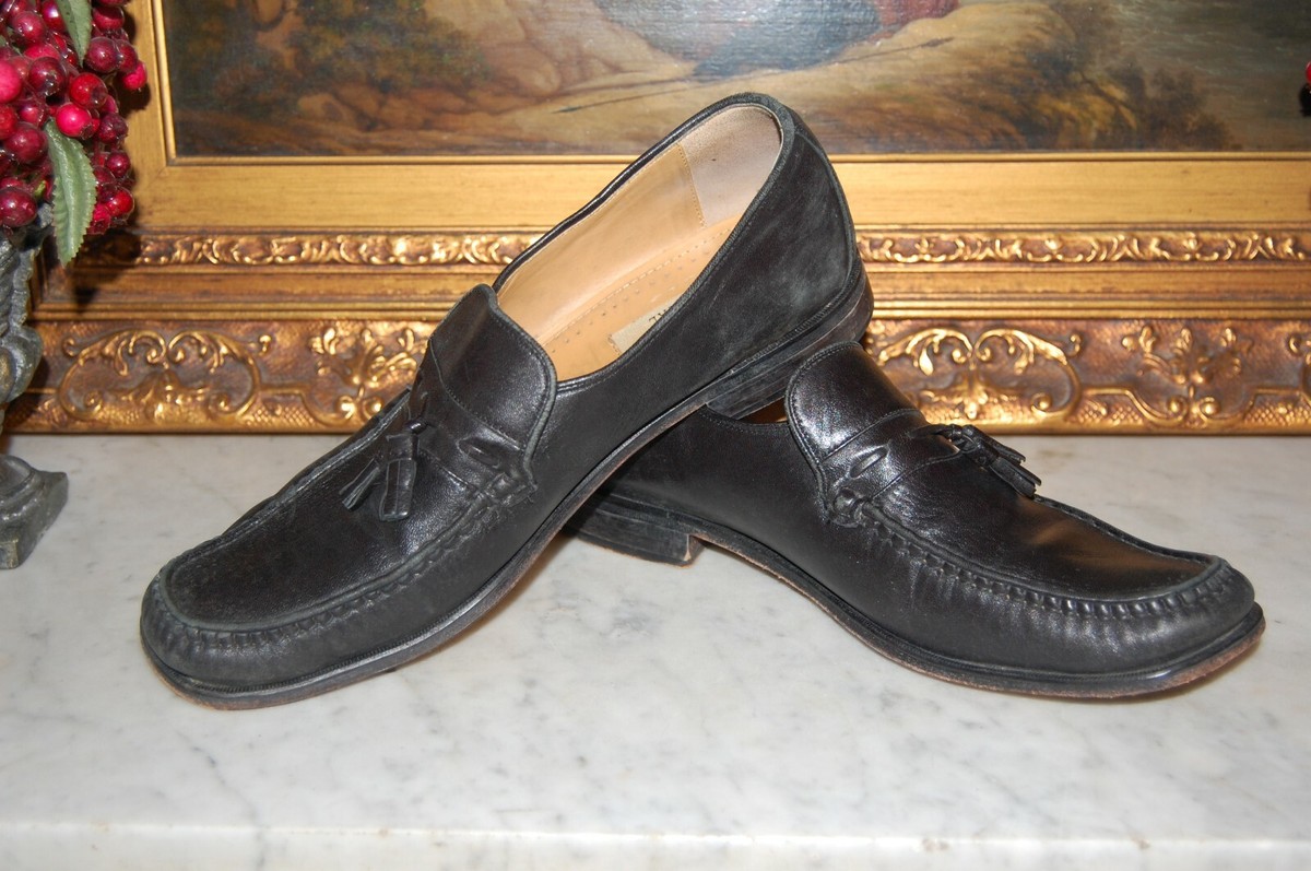 FLORSHEIM IMPERIAL BLACK LEATHER MENS TASSEL DRESS LOAFERS SHOES