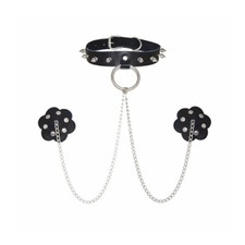 Neva Nude Pasty Nipple Pasties Covers With Collar Choker  Chain Leather Petals