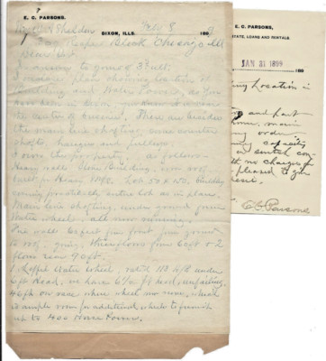 1899 Letterhead, Multi-Page, E C Parsons, Dixon IL, Real Estate Loans & Rentals