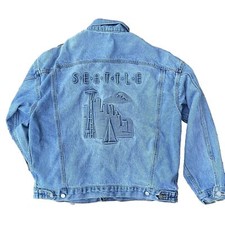 Vintage Embossed Seattle Denim Jean Jacket Tycoon Made In USA Size Large