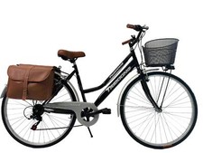 Bicicletta Donna Passeggio Misura 28 Città Nera Con Cambio, Cestino E Borse