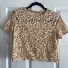 Womens Small Ivory Floral Lace Top Whimsical Romantic Lace Edwardian