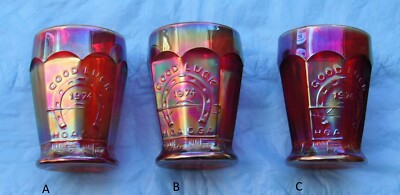 Tumblers--3...Red color...1975 HOACGA Carnival Glass Club souvenirs--BG