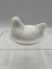 Vintage Hazel Atlas White Milk Glass Hen On Nest Candy/Trinket Covered Dish 4”