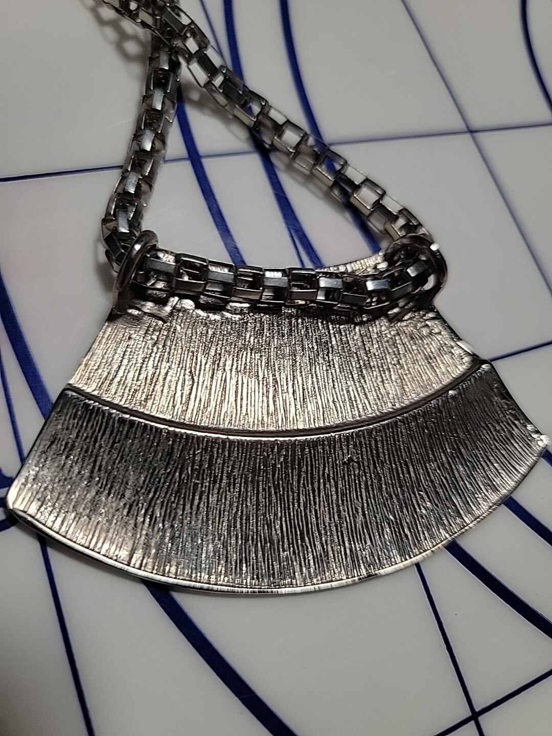 Statement Necklace Silver Tone Engraved Tribal Fl… - image 8