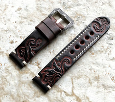 Dark Brown Embossed Tooled Leather Band for Google Pixel Watch 4 3 2 1 45mm 41mm