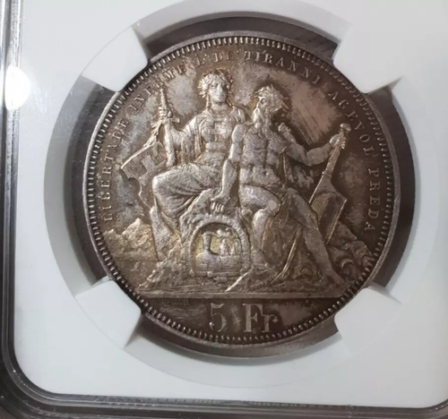 NGC Switzerland Lugano MS 62 1883 1 Shooting Thaler 5 Francs Coin Unc Silver - Picture 5 of 11