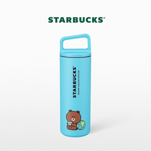NEW SINGAPORE STARBUCKS x LINE FRIENDS BROWN x EARTH DAY 16oz BLUE FLASK TUMBLER - Picture 14 of 14