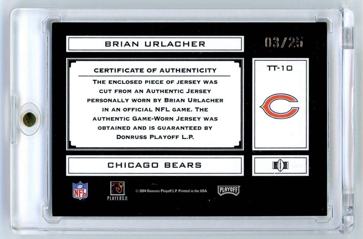 2004 Absolute Tools Trade Brian Urlacher Game Used Prime Patch Auto Holo /25 HOF view 2