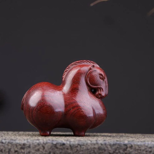 Miniature Figurine Purple Sandalwood Wooden Carving Zodiac Horse Crafts - Picture 3 of 6