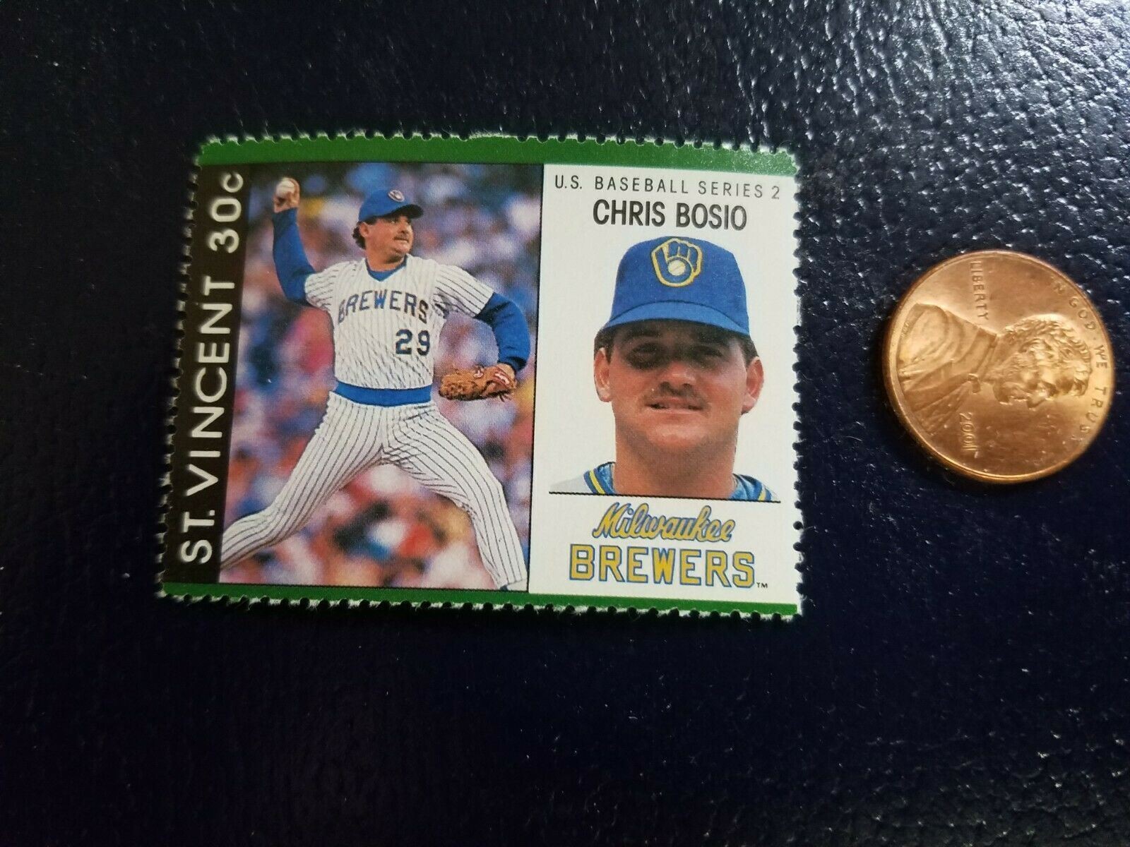 Chris Bosio Brewers St Vincent Perforated Stamp MLB Baseball Series 2