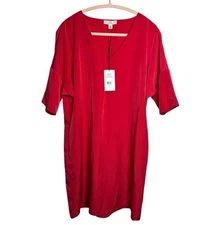 H By Halston Red V Neck Women's Shift Sheath Spring Summer Knee Dress Large NWT