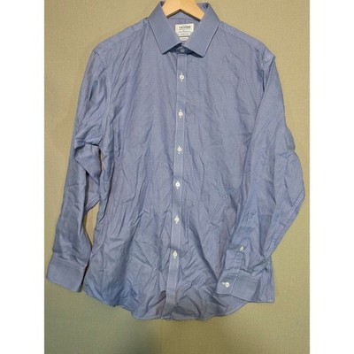 TM Lewin Mens Super Fitted Non-Iron Dress Shirt Blue Houndstooth 17 34.5 43cm