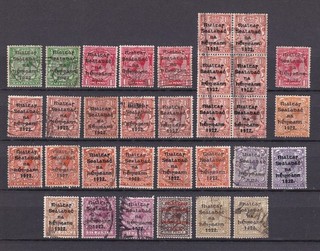 IRELAND UNCHECKED COLLECTION USED 1922 PROVISIONAL GOVT OVERPRINTS 32 STAMPS