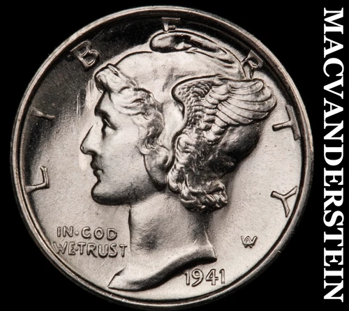 1941-S Mercury Dime- Full Split Bands Choice Gem Brilliant Unc++++ Luster #i2419