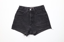 Vtg 90s Guess Womens 27 Distressed Spell Out Cut Off Denim Jean Shorts Black USA