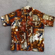 Barefoot in Paradise Vintage Men's Tribal Hawaiian Aloha Surf Button Shirt XL