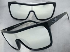 Oversized Modern Retro Wrap Shield KUSH SUNGLASSES Large Black Frame Chrome Lens