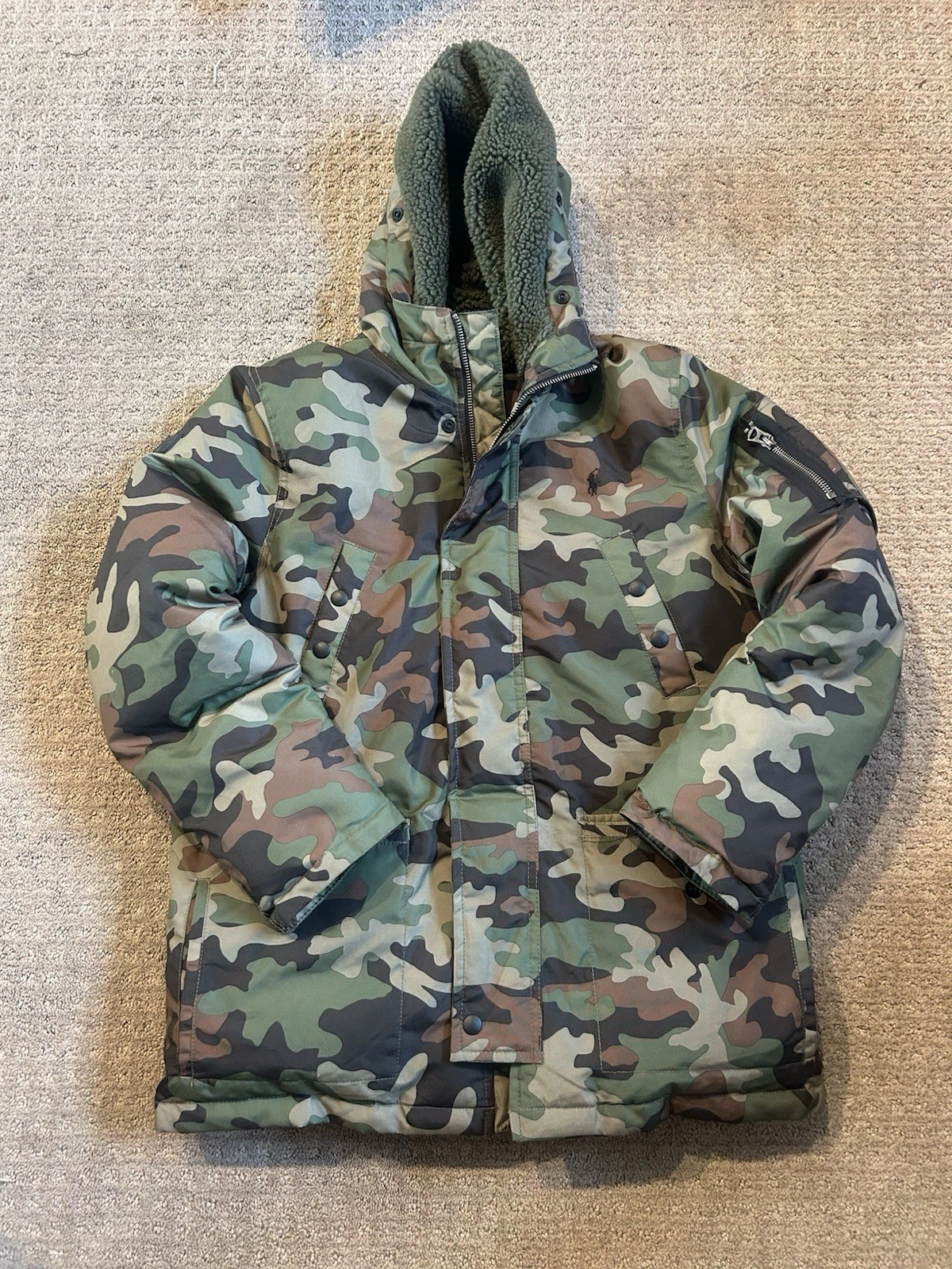 Polo Ralph Lauren Down Jacket Size Youth Large Camouflage Winter Snow Warm