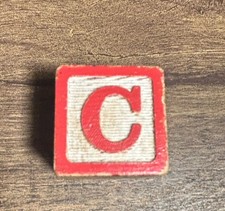 Vintage Wooden Alphabet Block Letter  C  Child Toy Decor ABC Block
