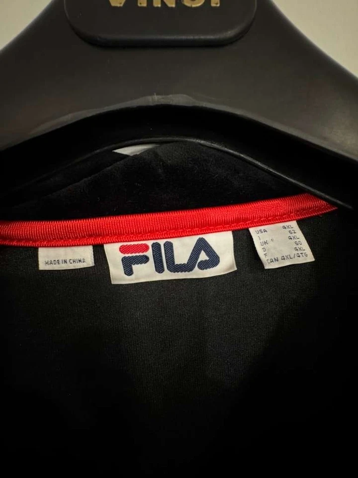 Chaqueta deportiva FILA para hombre con cremallera completa talla 4XL - Top deportivo retro de terciopelo negro Foto 4 de 4