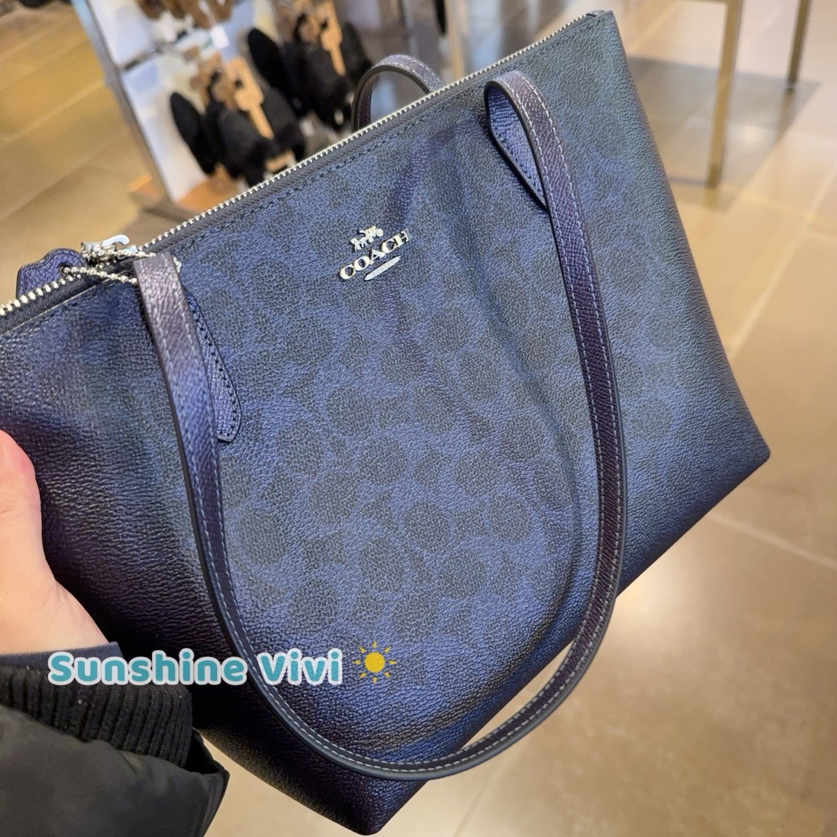 NWT COACH Fiona Zip Tote Bag In Signature Canvas CW396 Blue/Navy