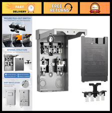 30 Amp Fused AC Disconnect Box, 120/240V Pull-Out Switch, NEMA 3R Outdoor Metal