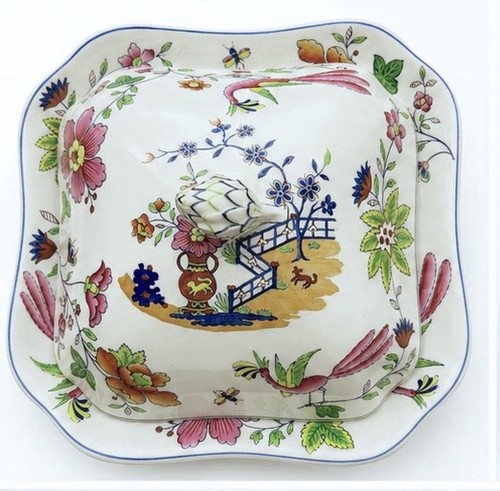 Copeland Spode Peiping Covered Dish Tureen 9x9 England New Stone Chinoiserie