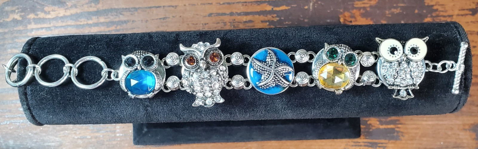 5 Snap Button Silver Tone Metal Toggle Bracelet W… - image 2