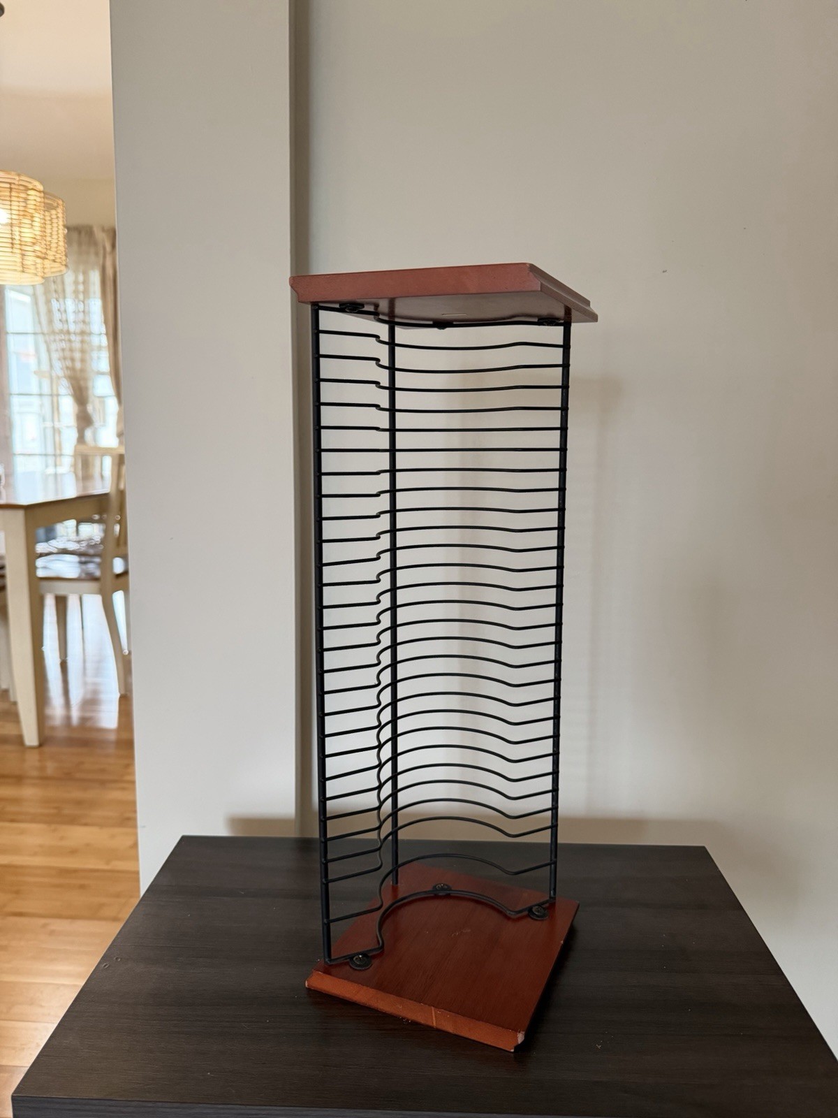 Vintage Wood & Wire CD Tower Rack Stand Holds 30 CDs 18-1/4” Tall Media Storage