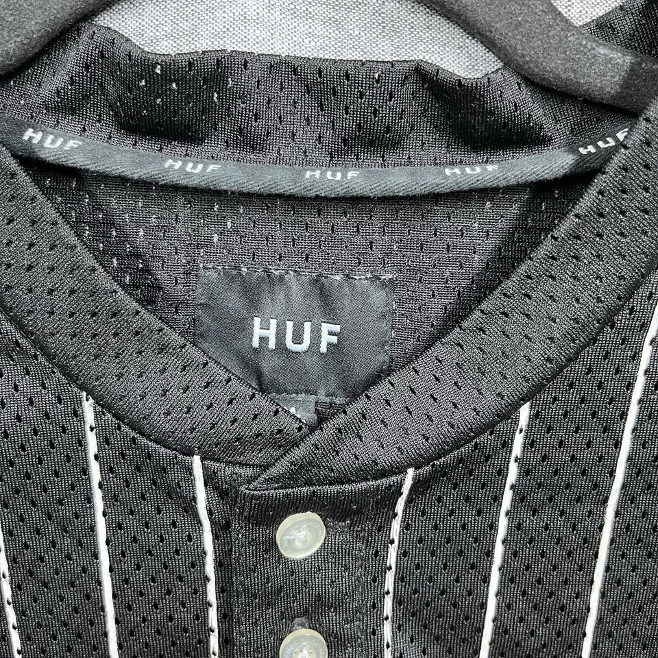 Prendedor de béisbol negro a rayas HUF Worldwide Collection para hombre talla L mediana Y2K Foto 3 de 4