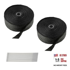 Black 2" x 50' Exhaust Header Heat Wrap Roll with 10PCS Stainless Steel