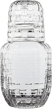 Bedside Water Carafe and Glass Set for Nightstand,TickedGlass Mouthwash Decanter