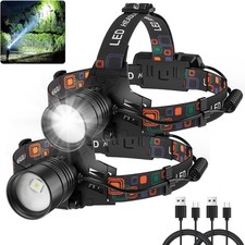 Rechargeable LED Headlamp 2 Pack Super Bright 3 Modes IPX6 Waterproof Camping