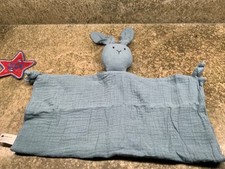 Organic Cotton Muslin Lovey Blanket, Organic Cotton Muslin Bunny Light Blue