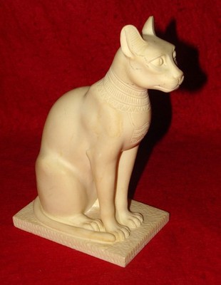Vintage 7'' White Egyptian Tomb Bastet Cat Figurine Marble Comp. / Made in Italy