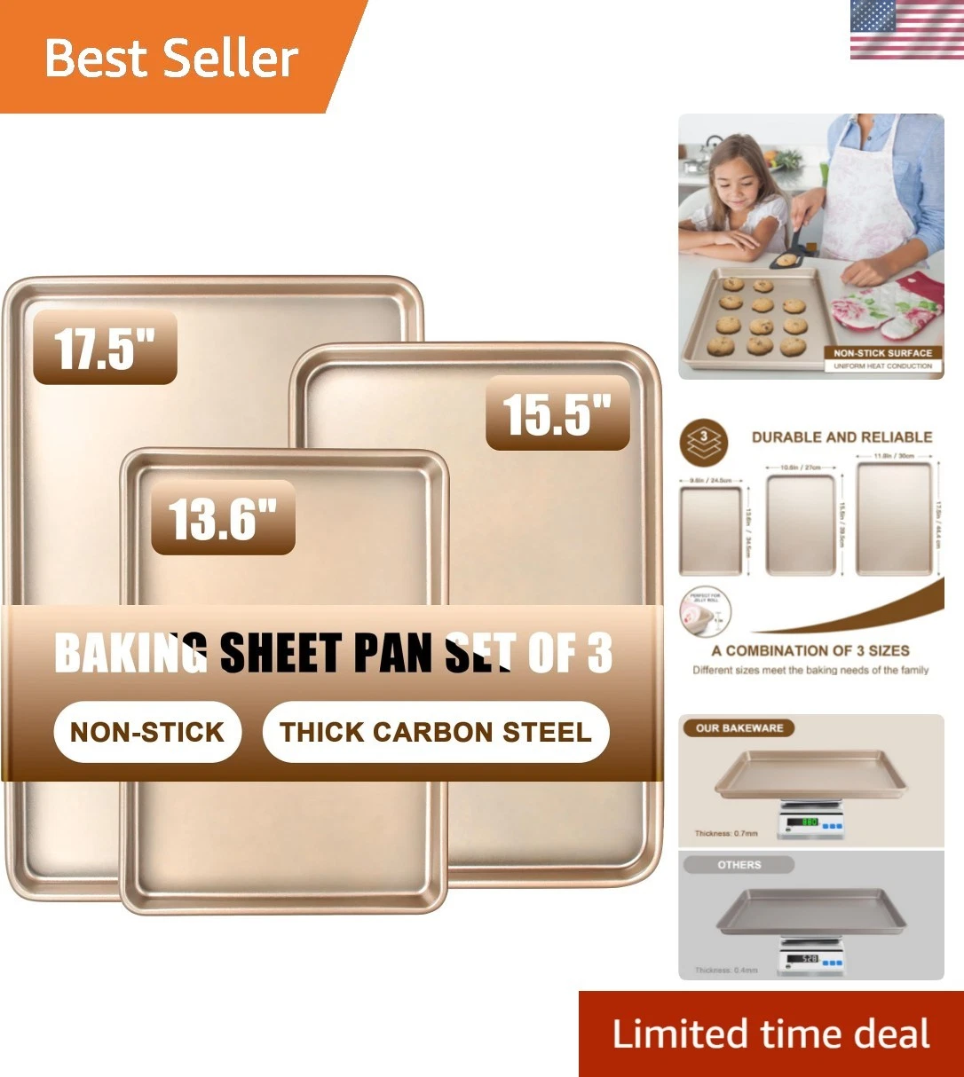 Baking Sheet Pan Set of 3, Commercial Cookie Sheets for Baking, Nonstick Half...
Opens in a new wind